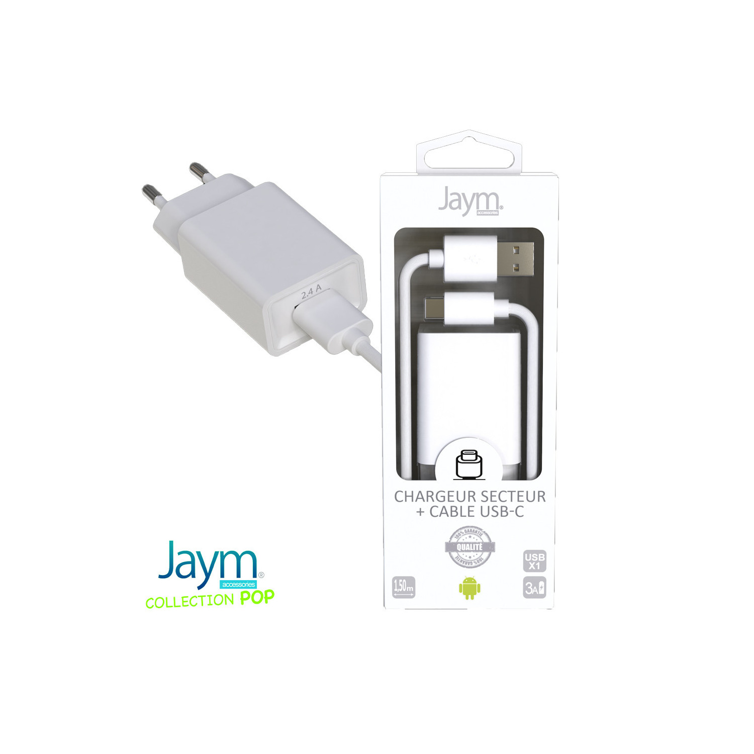 Jaym - Pack Chargeur Secteur Rapide USB-C 30W PD + Câble USB-C 2