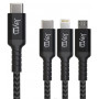 CABLE ULTRA RENFORCÉ TRIPLUG USB-C VERS LIGHTNING / MICRO-USB / TYPE-C 1,5M - GARANTIE A VIE - JAYM®