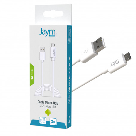 CABLE USB CHARGE & SYNCHRO MICRO-USB 2M BLANC - JAYM