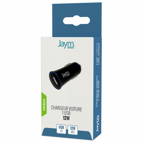 CHARGEUR VOITURE 1 USB 1A NOIR - JAYM®