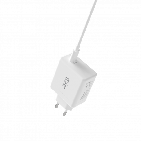 CHARGEUR SECTEUR 65W 2 PORTS USB-C + CABLE USB-C 2M 100 W, POWER DELIVERY,  BLANC